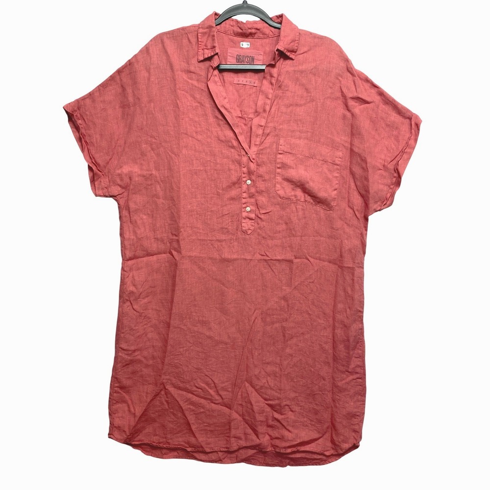 Grayson The Artist Shirt Womens 4 Rose Pink Short Sleeve Linen Tunic